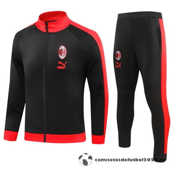 Conjunto Completo Ropa Deportiva Con Cremallera Larga AC Milan 2023 2024 Rojo II Negro Venta Replicas