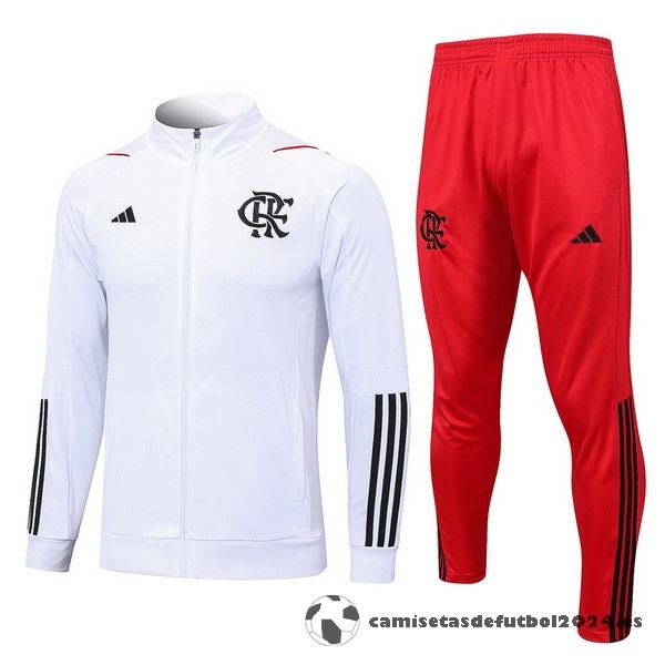 Conjunto Completo Ropa Deportiva Con Cremallera Larga Flamengo 2023 2024 Blanco Rojo Venta Replicas