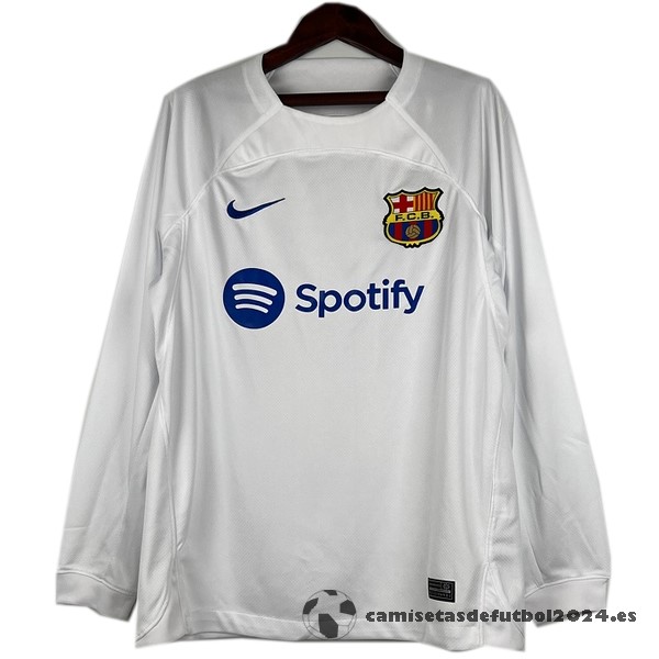 Tailandia Segunda Camiseta Manga Larga Barcelona 2023 2024 Blanco Venta Replicas